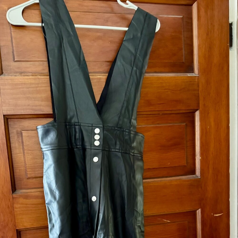 NWT bohme black faux leather snap front jumper midi dress, women's size medium